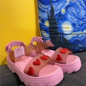 🩷Melissa X Lazy OAF heart Platform Sandals jelly barbie Pink rare to find